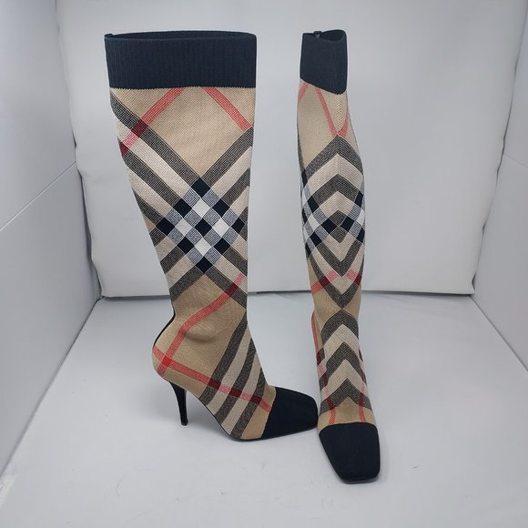 Burberry Dolman Checked Stretch-Cotton Boots - Picture 2 of 10